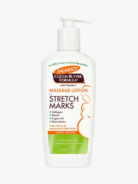 Palmer’s Cocoa Butter Formula Massage Lotion for Stretch Marks in branded component on a light gray background